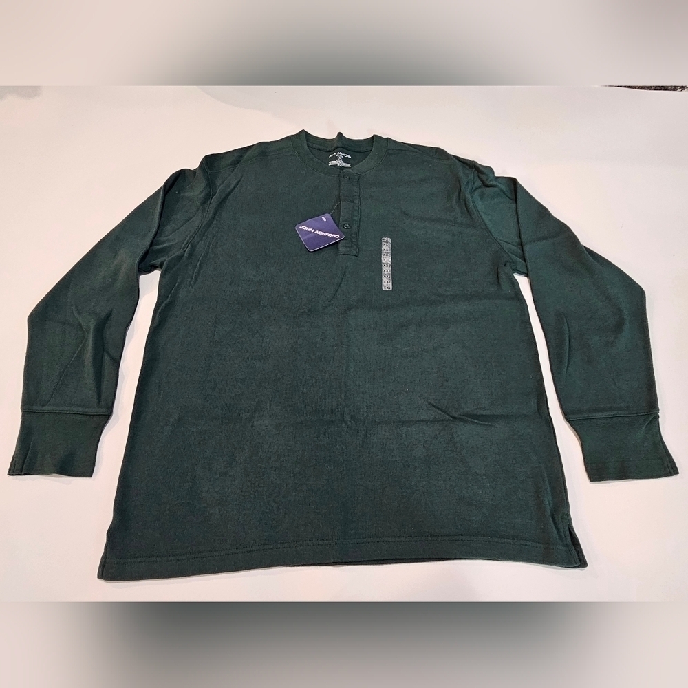John Ashford Essentials Size XXL Cotton DARK GREEN Long Sleeve Knit Shirt NWTN